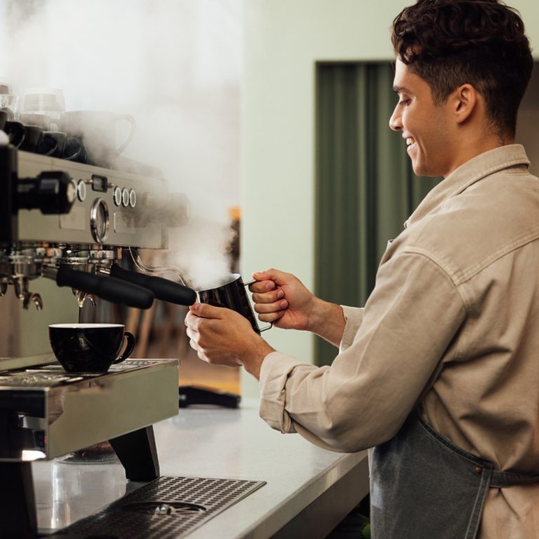barista with steam